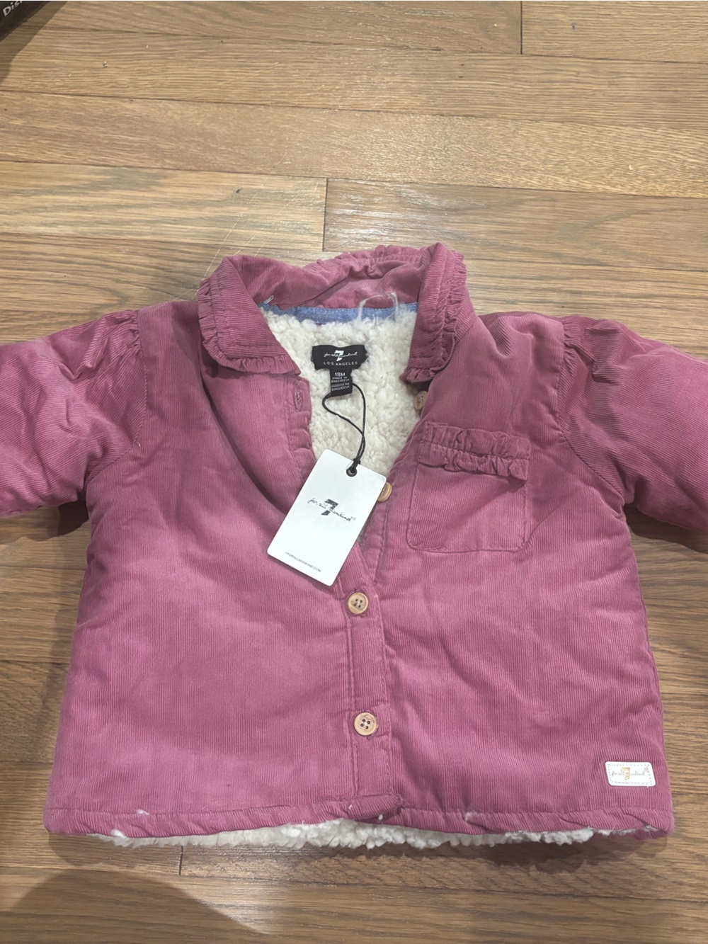 7 For All Mankind Mauve Corduroy Sherpa-Lined Kids Jacket